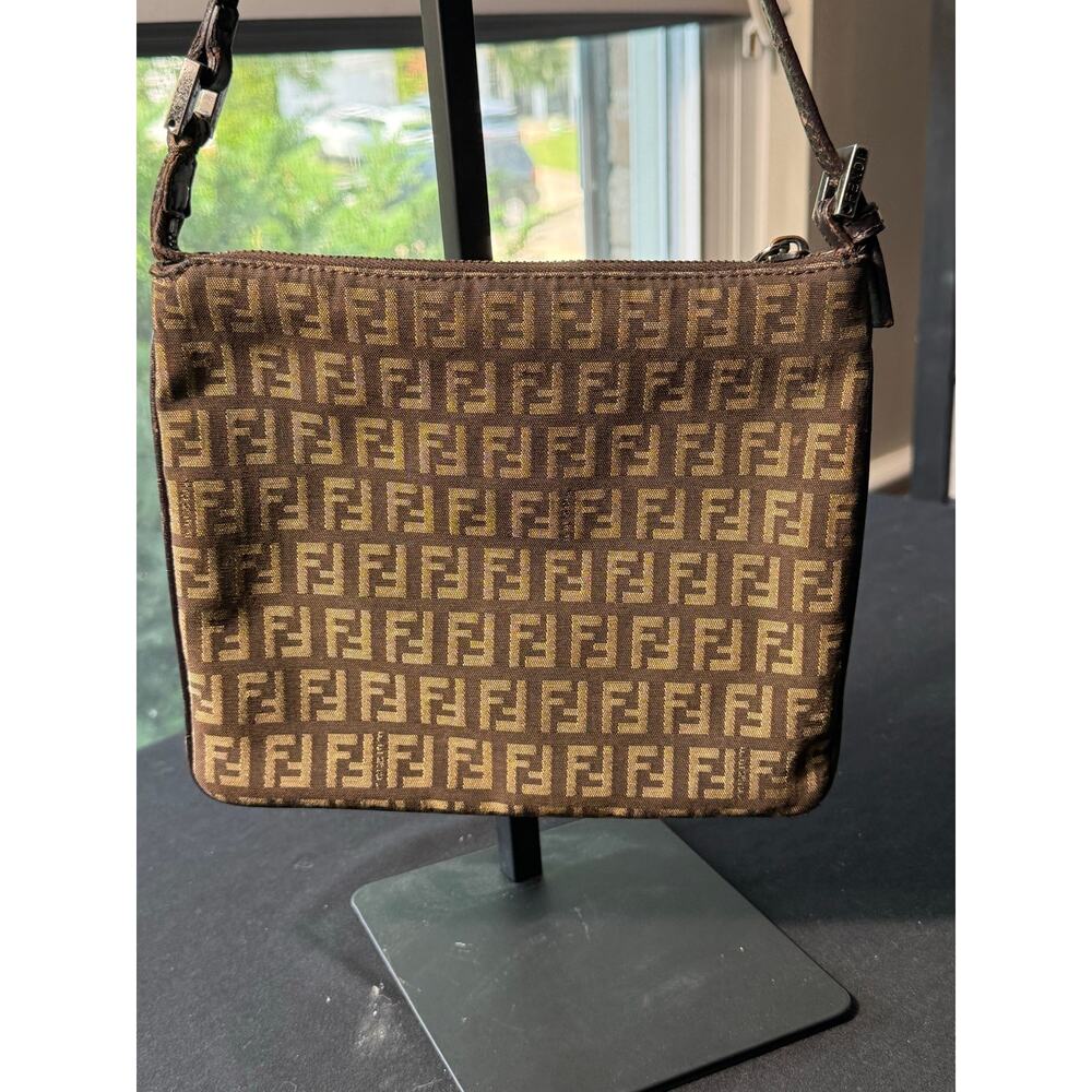 Fendi Zucchino Canvas Flat Shoulder / Crossbody Bag.
